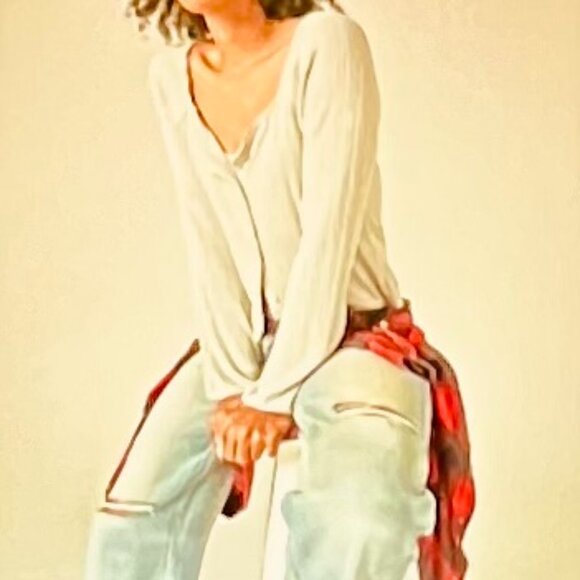 Lucky Brand Square Neck Pointelle Button Front Top in Gray (XS) New with Tag - Picture 7 of 15